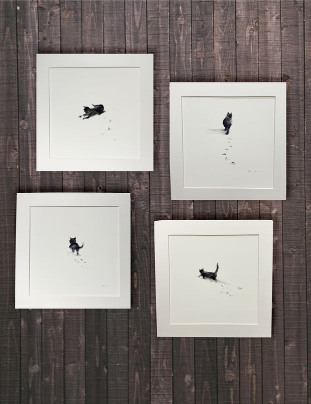 Snowy Kittens Series (Set of 4 Illustrations)