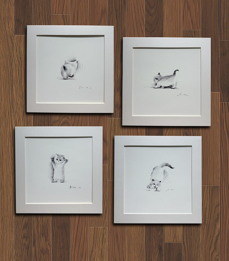 Leisurely Kittens Series (Set of 4 Illustrations)